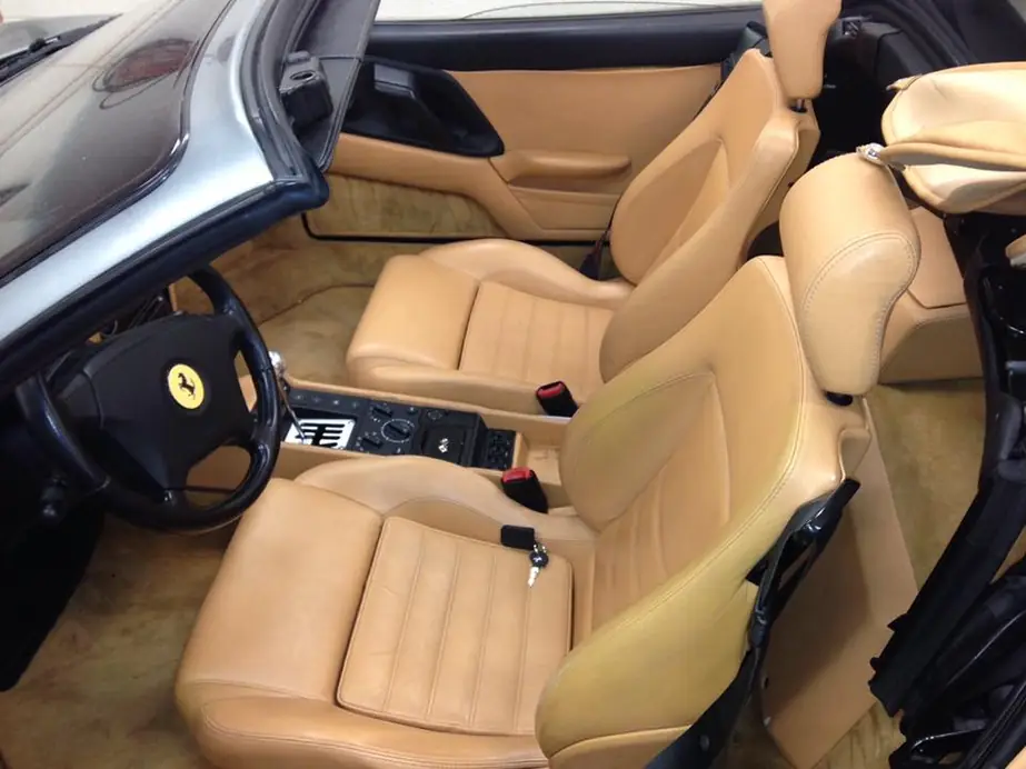 Ferrari convertible interior with tan leather seats
